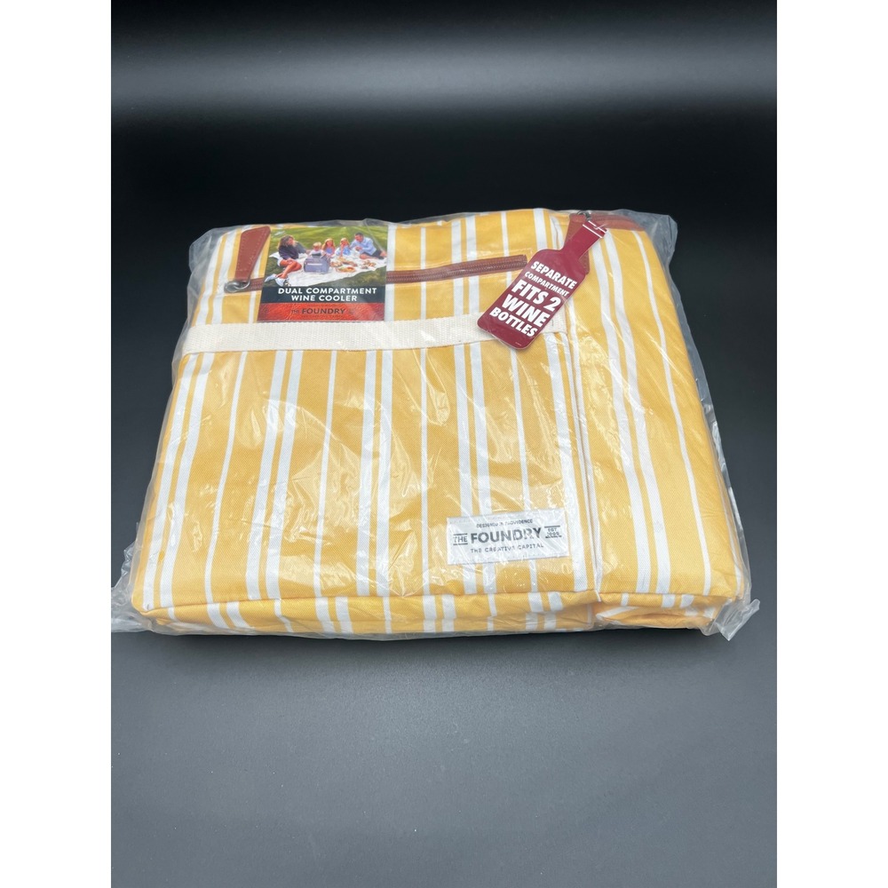The Foundry Dual Compartment Wine Cooler Bag Yellow Striped Insulated 21280S